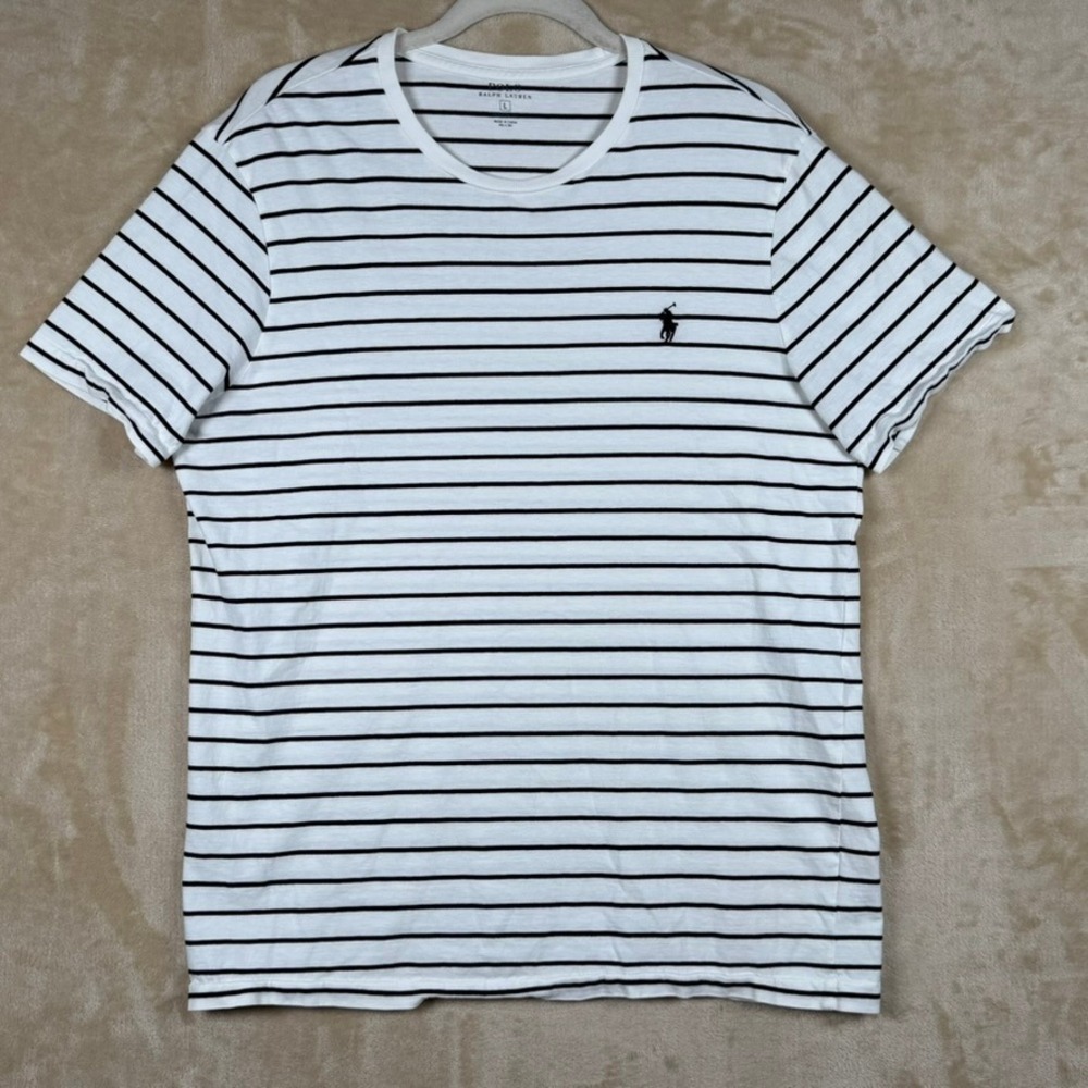 Polo Ralph Lauren Mens‎ Custom Fit Black White Striped T-Shirt Large Pony Logo